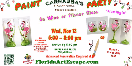 \ud83c\udf84\ud83e\udda9Paint on Wine\/Pilsner Glass pARTy\ud83e\udda9Wed Nov 12, 6pm\ud83c\udfa8\ud83c\udf77 @the Fun Carrabba's Italian Grill~Stuart 