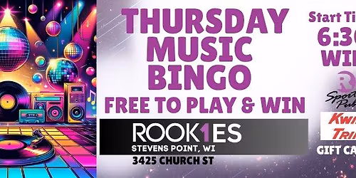 Music Bingo at Rookies, Thursdays
