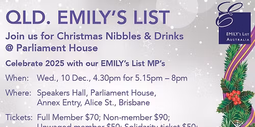 QLD EMILY's List Christmas Drinks @ Parliament House