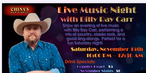 Live Music Night with Billy Ray Carr 