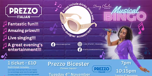 Midweek Musical Bingo at Prezzo (Bicester) - Tuesday 4th November 2025 7pm