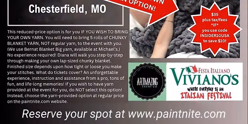 11\/07\/2026 BRING YOUR OWN YARN Option Chunky Blanket Workshop at Viviano\u2019s in Chesterfield, MO