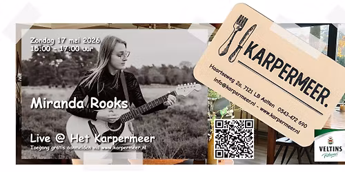 Miranda Rooks Live @ Het Karpermeer zondag 17 mei 2026 van 15:00 tot 17:00 uur