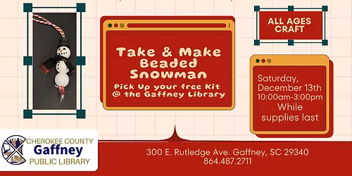 12 Days of Crafts Day 6: Take & Make Beaded Snowman at Gaffney