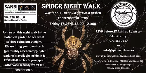 Spider Night Walk \u2013 Gauteng