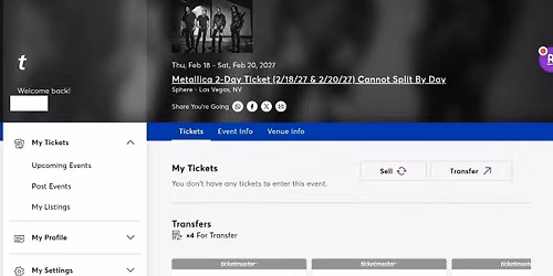 Metallica - 2-Day Pass (February 18 & 20, 2027) Las Vegas Tickets