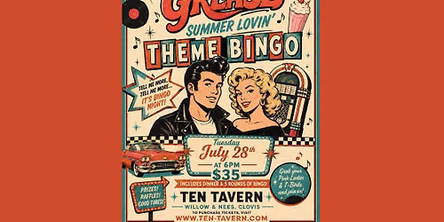 Grease Summer Lovin Bingo