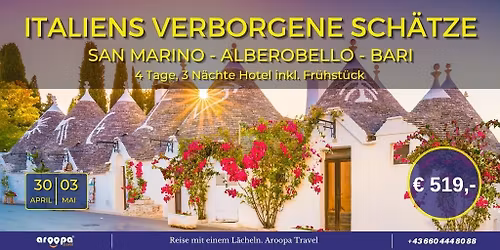 \ud83c\uddee\ud83c\uddf9ITALIENS SCH\u00c4TZE\ud83c\uddee\ud83c\uddf9 4 Tage, 3 N\u00e4chte inkl. Hotel mit Fr\u00fchst\u00fcck p.P. \u20ac 519,-