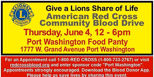 Port Washington Lions Club Summer Blood Drive