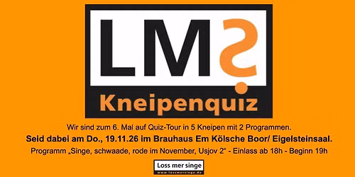 Das Loss mer singe Kneipenquiz im Brauhaus Em K\u00f6lsche Boor