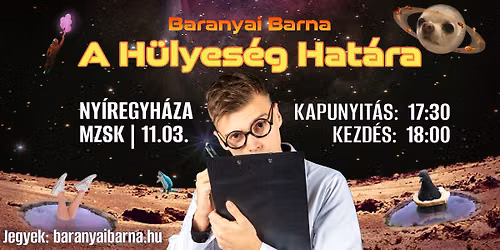 11.03. | NYÍREGYHÁZA | A Hülyeség Határa - Baranyai Barna estje
