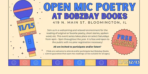 November Open Mic Poetry at Bobzbay Books
