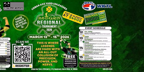 Pot-O-Gold IV 2026 | Official WATL & WKTL Axe & Knife Throwing Regional Tournament