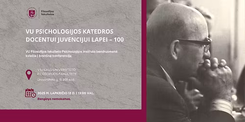VU Psichologijos katedros docentui Juvencijui Lapei \u2013 100