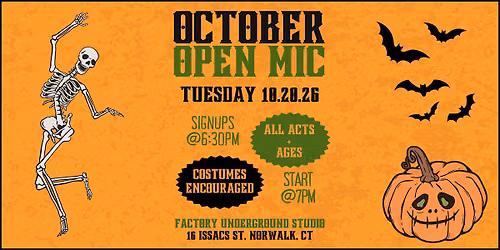 Spooky Open Mic Night at Factory Underground Studio