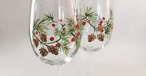 Holiday wine glass paint afternoon at Coastal Bubbles and wine bar in New Bedford 