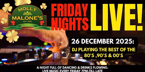 \ud83c\udfb8 FRIDAY NIGHT'S LIVE BOXING DAY PARTY@MOLLYS \ud83c\udfb6