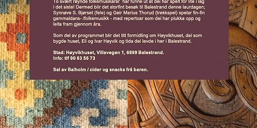 Konsert i H\u00f8yvikhuset med Synn\u00f8ve S. Bj\u00f8rset og Geir Marius Thorud