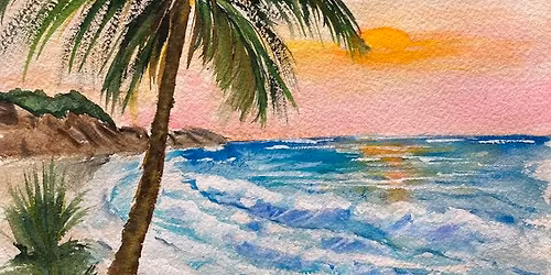 Palm Tree Shoreline at Sunset Watercolor Workshop