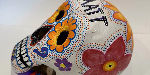 Paper Mache Sugar Skull Painting inspired by Mexico's annual Dia de Muertos