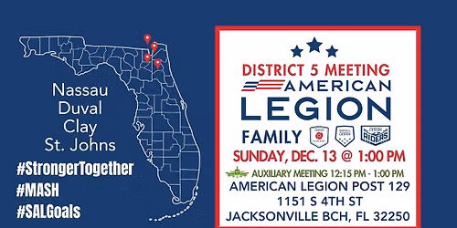 5th District FAMILY Meeting LEG AUX SAL ALR | Post 129 | Jacksonville Beach, Florida