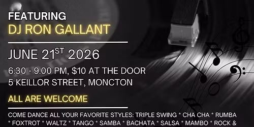 Sunday Evening Social Dance with DJ Ron Gallant @ 5 Keillor Street (Moncton)