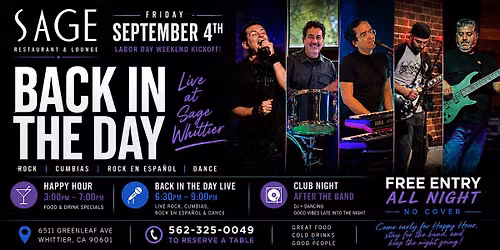 Back in the Day Live band + Friday Night at Sage Whittier