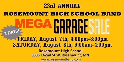 23rd Annual Rosemount High School Band MEGA GARAGE SALE