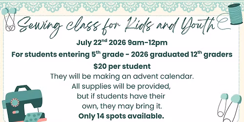 Sewing Class for Kids and Youth