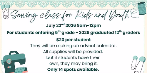 Sewing Class for Kids and Youth