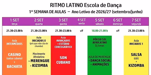 1\u00aa Semana de Aulas - ESCOLA de DAN\u00c7A RITMO LATINO - Ano Letivo 2026-27