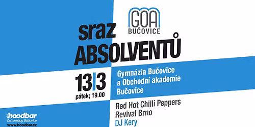 Sraz absolvent\u016f Gymn\u00e1zia a Obchodn\u00ed akademie Bu\u010dovice | Hoodbar Bu\u010dovice | p\u00e1tek 13. b\u0159ezna, 19.00