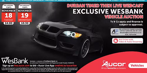 Timed Then Live Webcast Exclusive WesBank \ud83d\ude97 Auction \ud83d\ude97