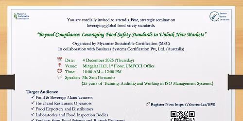 Free Seminar on \u201cBeyond Compliance: Leveraging Food Safety Standards to Unlock New Markets"