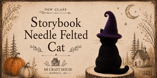 Storybook Needle Felted Cat at Nauti MI Pinckney