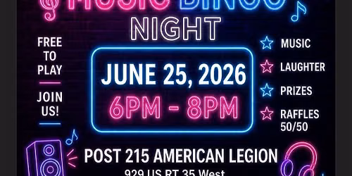 Music Bingo Night June 25, 2026 Open to the Public