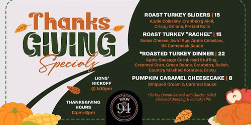 Thanksgiving Specials at Room 94 Taps & Bourbon