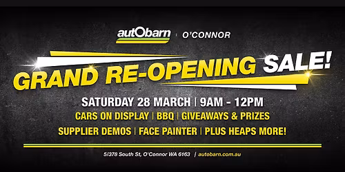 Grand Re-Opening Sale! @ Autobarn O'Connor \ud83c\udf89