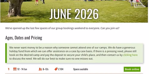 Weekend camp - spaces opened up