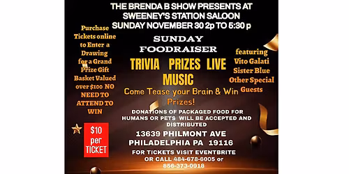Brenda B Show Foodraiser at Sweeneys Saloon Sunday November 30th 2p-530p