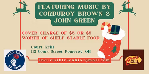 Ugly Sweater Party & Food Drive with music by Corduroy Brown & John Green.