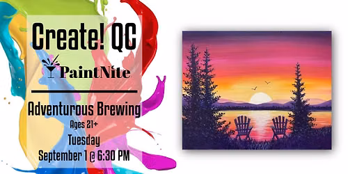 Paint Nite at Adventurous Brewing: Lakeside Sunset Seats for Two