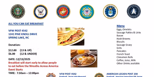 Joint American Legion\/VFW All You Can Eat Breakfast