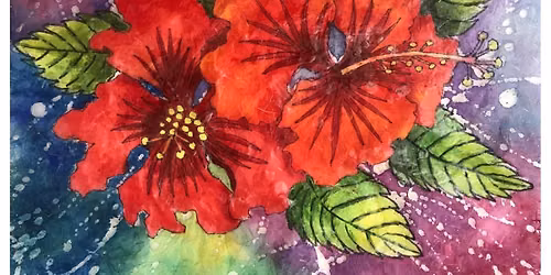 Watercolor Batik Red Hibiscus