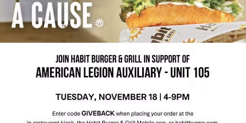 American Legion Auxiliary - Unit 105 Fundraiser at Habit Burger & Grill