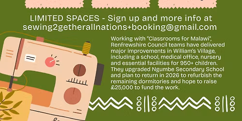 Sewing Workshop - Classrooms for Malawi Fundraiser 