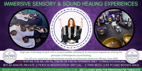 PRIVATE GROUP RESERVATION: 60 Minute Immersive Sensory & Sound Healing Journey - 2 Twin Beds $111