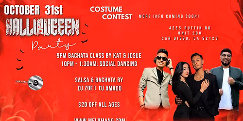 The Mel\u00f3mano Halloween Salsa & Bachata Party! 10\/31!
