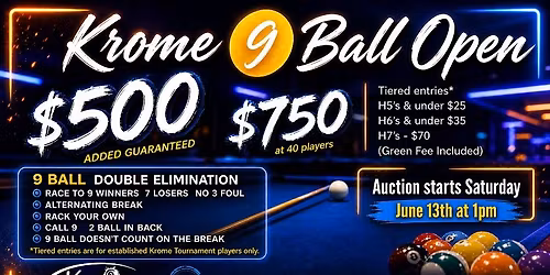 $500 added Open 9 Ball