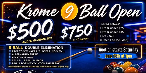 $500 added Open 9 Ball